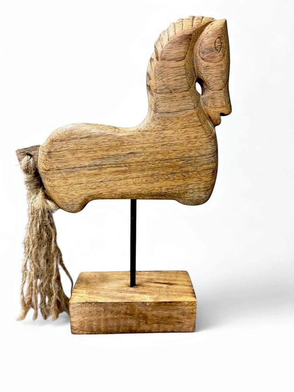 Wooden Horse Decor Art Carved Wood Sculpture on Stand